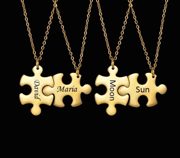 2 Piece Custom Puzzle Necklaces Set