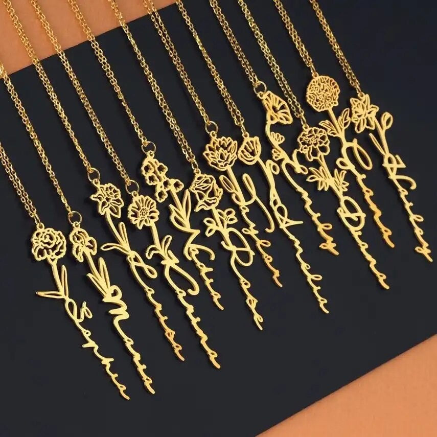 Birth Month Flower Name Necklace