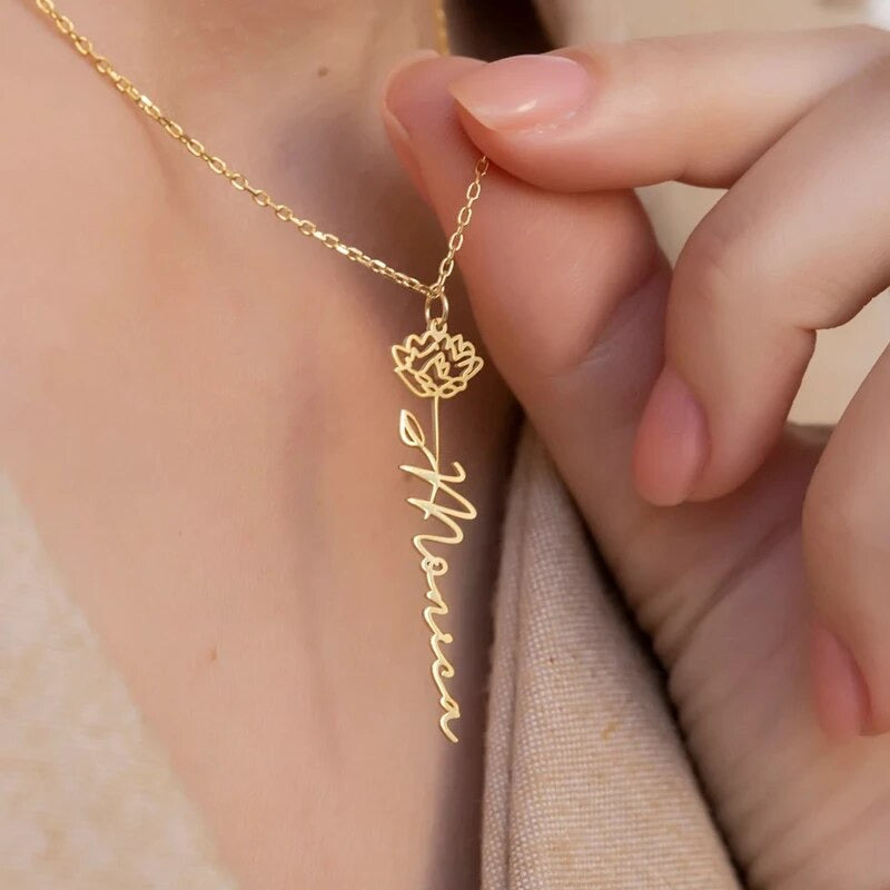Birth Month Flower Name Necklace