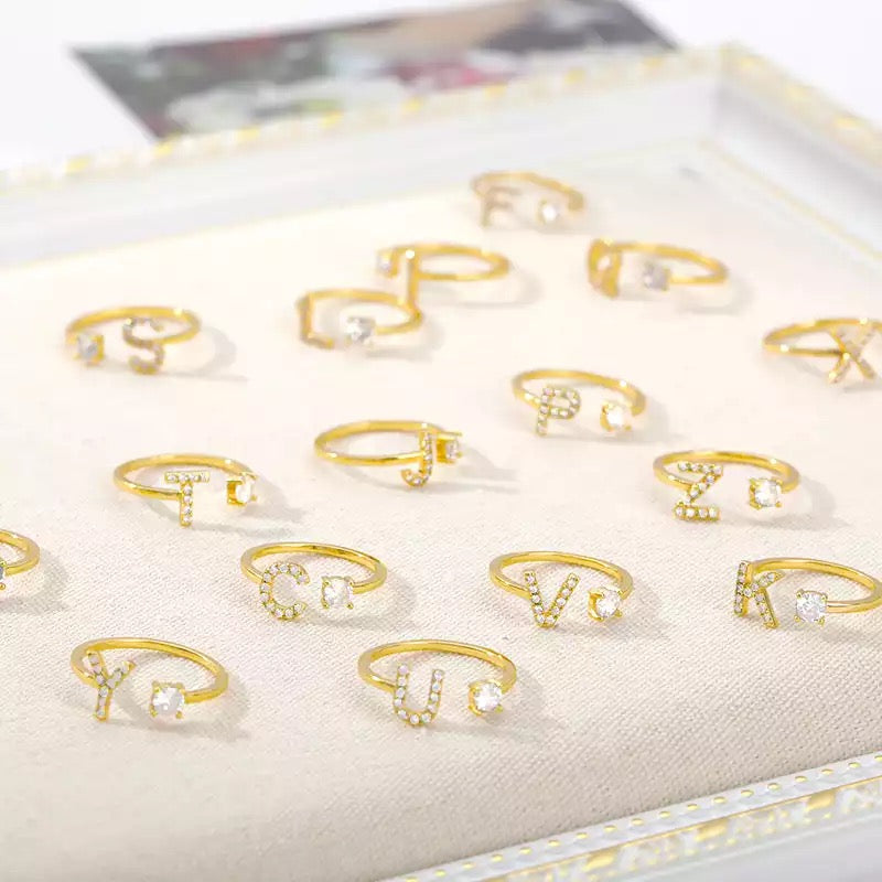 Adjustable Diamond Initial Name Ring