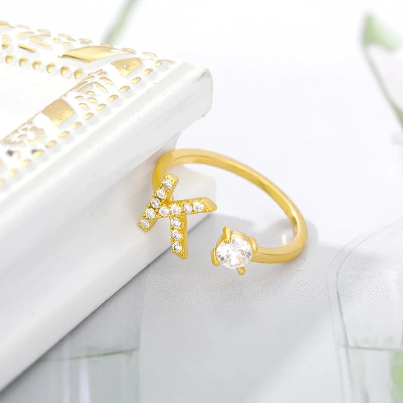 Adjustable Diamond Initial Name Ring