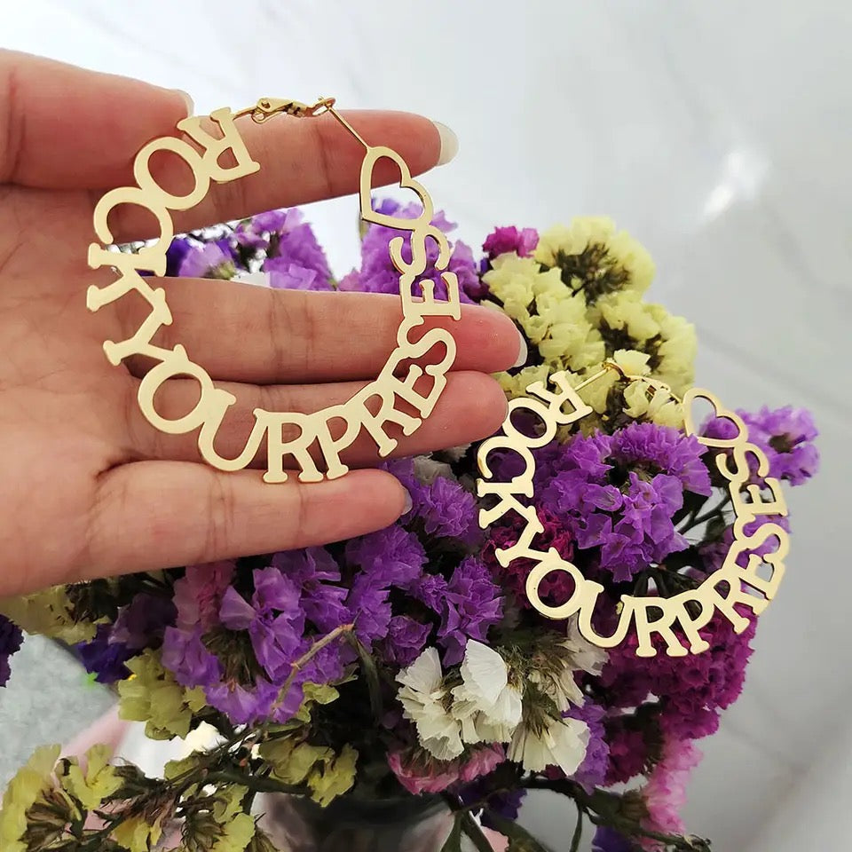 Flat Text Round Hoop Name Earrings