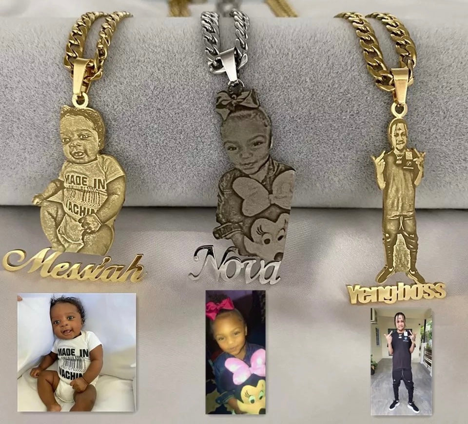 Sketch Photo & Name Necklace
