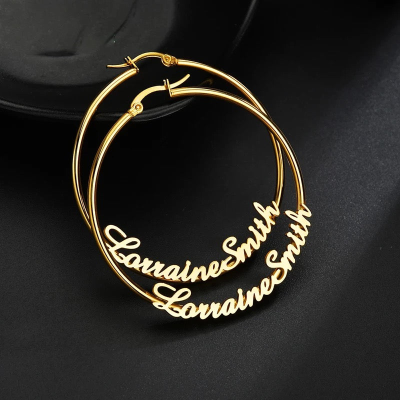 Round Hoop Name Earrings