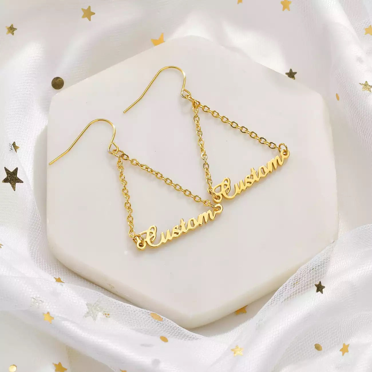 Triangle Chain Name Earrings