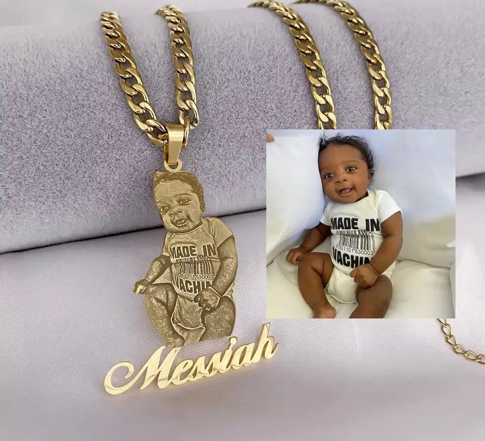Sketch Photo & Name Necklace