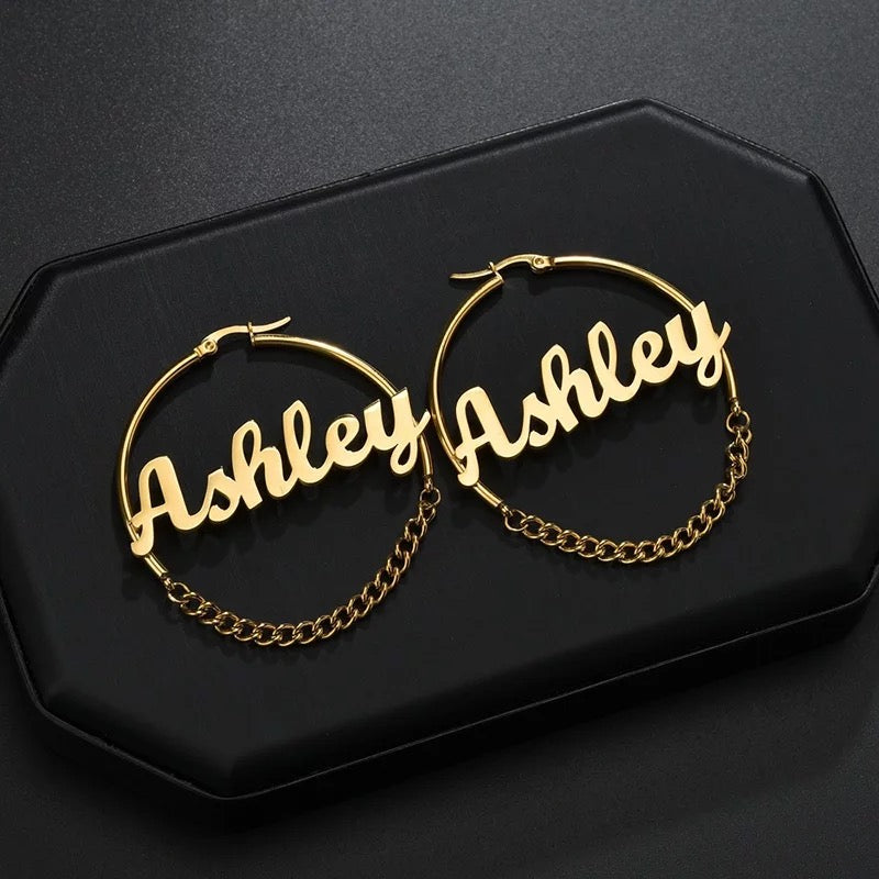 Hoop Chain Name Earrings