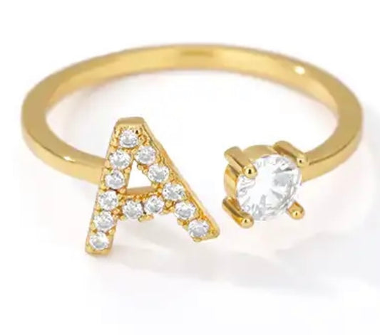 Adjustable Diamond Initial Name Ring